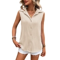 Camisa sin mangas de mujer en color beige con textura de botones y ajuste holgado - S / Albaricoque