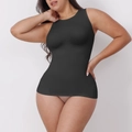 Women's plus size black high-neck shapewear top with elastic compression for tummy control - S / Round Neck Vest (34498) / Black