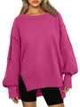 Damen Oversize Sweatshirt in Rosarot mit Rundhalsausschnitt und seitlichem Schlitz-Saum - S / Fuchsia