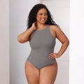 Sleeveless racerback charcoal grey bodysuit with slim fit and smoothing stretch fabric - S / Tank Sleeveless Bodysuit (34313) / Gray