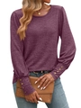 Women's crewneck long sleeve t-shirt in mulberry purple with decorative wooden buttons - S / Fuschia