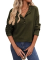Maglia casual da donna a maniche lunghe in maglia a costine color verde oliva scuro - Verde militare