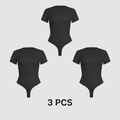 Three-piece set of black short sleeve crew neck bodysuits with bottom snap closures - S / Black (Multipack)
