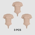 Set of 3 short sleeve round neck bodysuits in nude color with snap closure at the bottom - S / Nude (Multipack)