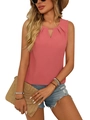 Pink sleeveless summer tank top with V-neck cutout and pleated shoulder detail - S / Bean Paste Red
