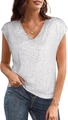 Haut sans manches col en V pour femme avec paillettes argentées scintillantes et fini métal - Blanc