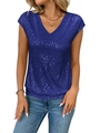 Top blu senza maniche con scollo a V e paillettes luccicanti disposte a righe verticali - S / Blu Reale