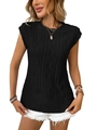 Women's black sleeveless knit top with round neck and diamond textured patterns - S / Black