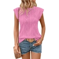 Bright pink sleeveless knit top for women with hollow-out diamond patterns and crew neck - S / Hot Pink