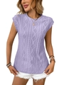 Light purple knitted sleeveless top featuring diamond hollow pattern and round neck - Purple