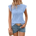 Light blue summer knit T-shirt with vintage cable knit and hollow diamond patterns - Sky Blue