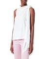 Detalle de la blusa blanca sin mangas con cuello drapeado y lazo decorativo en el hombro - S / Blanco