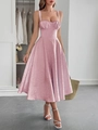 Elegant pink jacquard camisole midi dress with slim fit and A-line skirt silhouette - S / Pink