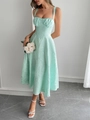 Elegant mint green jacquard floral midi dress with sweetheart neckline and A-line silhouette - S / Emerald