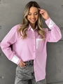 Rosarotes und weiß gestreiftes Oversize-Hemd für Damen mit Kontrastkragen und Manschetten - S / Rosa
