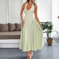 Elegant sage green halter neck maxi dress with pleated skirt for summer formal wear - S / Light Green
