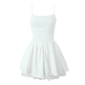 Abito corto bianco stile francese con spalline sottili e gonna a balze svasata - S / Bianco