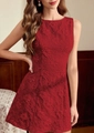 Elegantes rotes ärmelloses A-Linien-Kleid mit 3D-Blumenstickerei aus Spitze für Damen - S / Burgunderrot