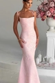 Robe de soirée rose à fleurs jacquard avec bretelles à nœuds et coupe ajustée - Rose