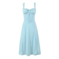 Abito midi bustier azzurro con volant, dettaglio fiocco e spacco laterale in pizzo - S / Azzurro