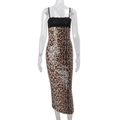 Nauwsluitende maxi-jurk met luipaardprint, zwart kant en verticale pailletten - S / Luipaardprint