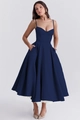 Détail de robe bustier bleu marine montrant la doublure en tulle blanc et poches latérales - S / Bleu Marine
