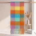 Rainbow plaid mohair scarf for women with colorful oversized checks and long tassels - Rainbow Plaid (24#)