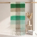 Green and beige plaid mohair scarf with long tassels hanging in a minimalist interior - Green Beige White Plaid (45#)