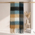 Thick checkered mohair scarf in blue and beige with long tassels for women - Blue Beige Black White Plaid (40#)