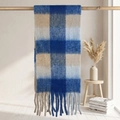 Blue and beige plaid mohair scarf with thick long tassels for winter warmth - Deep/Light Blue Beige Plaid (27#)