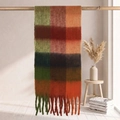 Thick checkered mohair scarf with tassels in warm autumn red and orange plaid - Red Orange Green Coffee Plaid (38#)