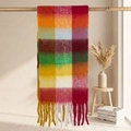 Colorful checkered mohair scarf for women with thick rainbow plaid pattern and tassels - 38x205cm+17cm*2 / Rainbow Multi-color Plaid (3#)