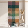 Thick colorful plaid scarf with tassels in deep purple, green, and mustard yellow - 38x205cm+17cm*2 / Brown Green Purple Beige Plaid (4#)