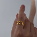 Bague ajourée en forme de cœur doré avec design texturé pour femme en acier inoxydable - Taille 7 (Réglable) / Style Cœur Creux (A565) / Or