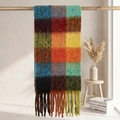 Colorful plaid mohair scarf with thick knit patterns and long tassels in vibrant multi-colors - 38x205cm+17cm*2 / Multi-color Spliced Large Plaid (12#)