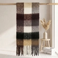 Thick checkered mohair scarf with coffee and ginger plaid patterns and long tassels - 38x205cm+17cm*2 / Coffee Beige Black Grey Yellow Plaid (16#)