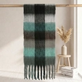 Thick checkered scarf with long tassels in black, blue and brown mohair style - 38x205cm+17cm*2 / Black Blue Grey Brown Plaid (20#)