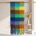 Thick colorful plaid mohair scarf with oversized tassels in vibrant checkered pattern - 38x205cm+17cm*2 / Blue Yellow Green Orange Purple Multi Plaid (7#)