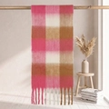 Thick mohair scarf with pink and beige check patterns and long decorative tassels - 38x205cm+17cm*2 / Pink Beige Camel Plaid (26#)