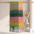 Plaid scarf in green and yellow mohair texture with long tassels hanging on wooden rail - 38x205cm+17cm*2 / Green Yellow Pink Orange Grey Multi Plaid (29#)