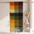 Plaid checkered mohair scarf in orange and olive green with chunky long tassels - 38x205cm+17cm*2 / Orange Yellow Green Black White Plaid (32#)