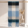 Thick mohair checkered scarf in blue and grey tones with long tassel fringe detail - 38x205cm+17cm*2 / Blue Grey White Large Plaid (33#)