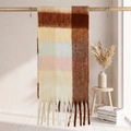 Thick checkered mohair scarf with tassels in brown, beige, pink and blue tones - 38x205cm+17cm*2 / Brown Beige Blue Pink Retro Plaid (37#)