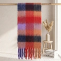 Chunky mohair checkered scarf in red, purple, and navy blue with long fringe tassels - 38x205cm+17cm*2 / Red Purple Navy Orange Contrast Plaid (10#)