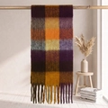 Colorful plaid mohair scarf with purple and orange checkered patterns and tassels - 38x205cm+17cm*2 / Purple Yellow Orange Brown Classic Plaid (39#)