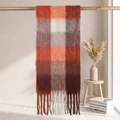 Checkered mohair scarf in sunset orange and brown plaid with long fringe tassels - 38x205cm+17cm*2 / Sunset Orange Brown Beige Plaid (60#)