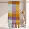 Colorful mohair plaid scarf with tassels in purple, ginger, and green block patterns - 38x205cm+17cm*2 / Purple Yellow Dark Orange Green Plaid (41#)