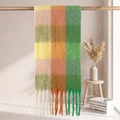 Colorful checkered mohair scarf with yellow and pink plaid patterns and long tassels - 38x205cm+17cm*2 / Yellow Pink Orange Green Plaid (48#)