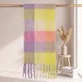 Plaid checkered scarf in purple, yellow, and pink mohair with tassel details - 38*205+17*2cm / 71# Purple Yellow Pink White Plaid