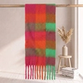 Thick mohair-textured plaid scarf featuring bold pink, orange, and green color blocks - 38*205+17*2cm / 70# Pink Orange Green Contrast Plaid